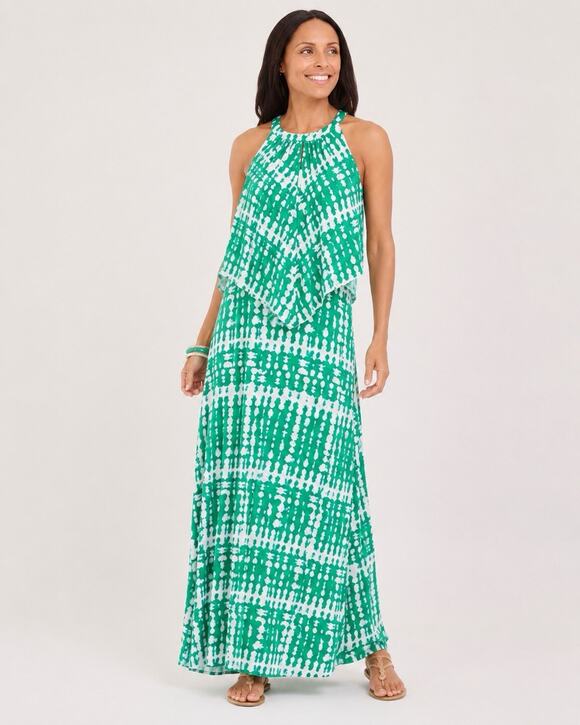 Chico's Dresses & Skirts - Chico’s Size XL Green White Abstract Tie Dye Halter Neck Layered Maxi Dress
